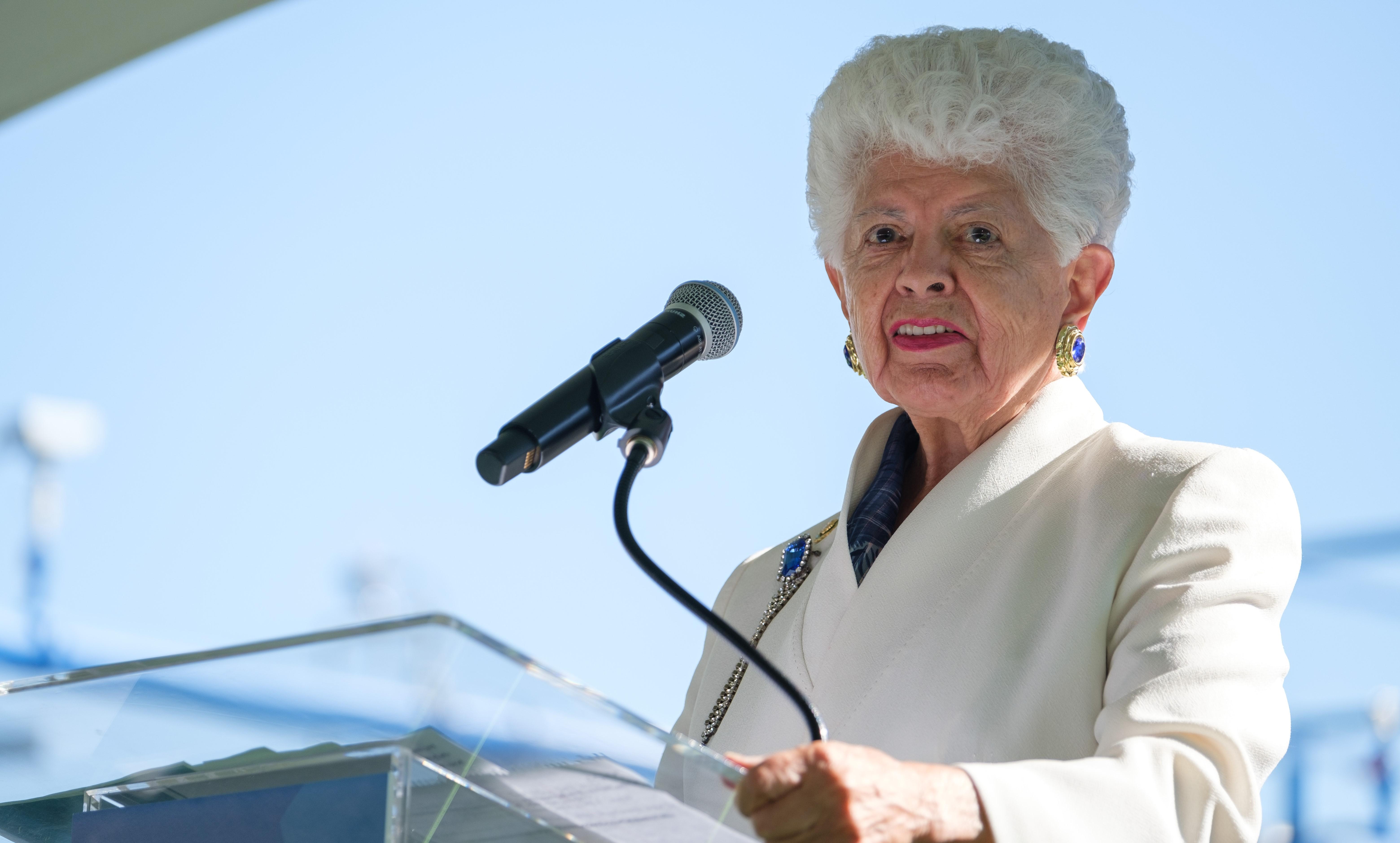 Grace F. Napolitano speaking at dedication ceremony, November 2023